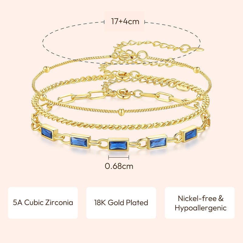 GexTyde Gold Birthstone Bracelet for Women, 18K Gold Plated Layered Jewelry Bracelet Set, Women Dainty Stackable Bracelets Link Paperclip Chain Valentines Day Gift for Women - Image 4